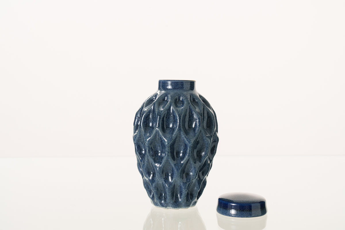 Kleine Tierurne für Asche - Blau Melange| 3D-gedruckte Keramikurne