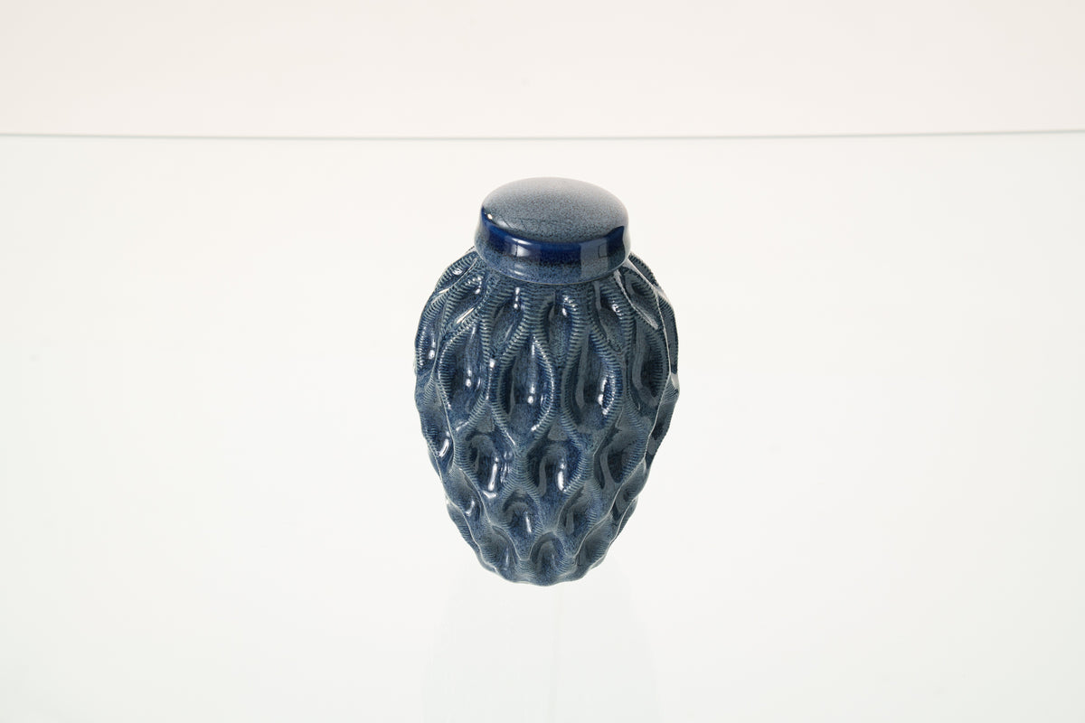 Kleine Tierurne für Asche - Blau Melange| 3D-gedruckte Keramikurne