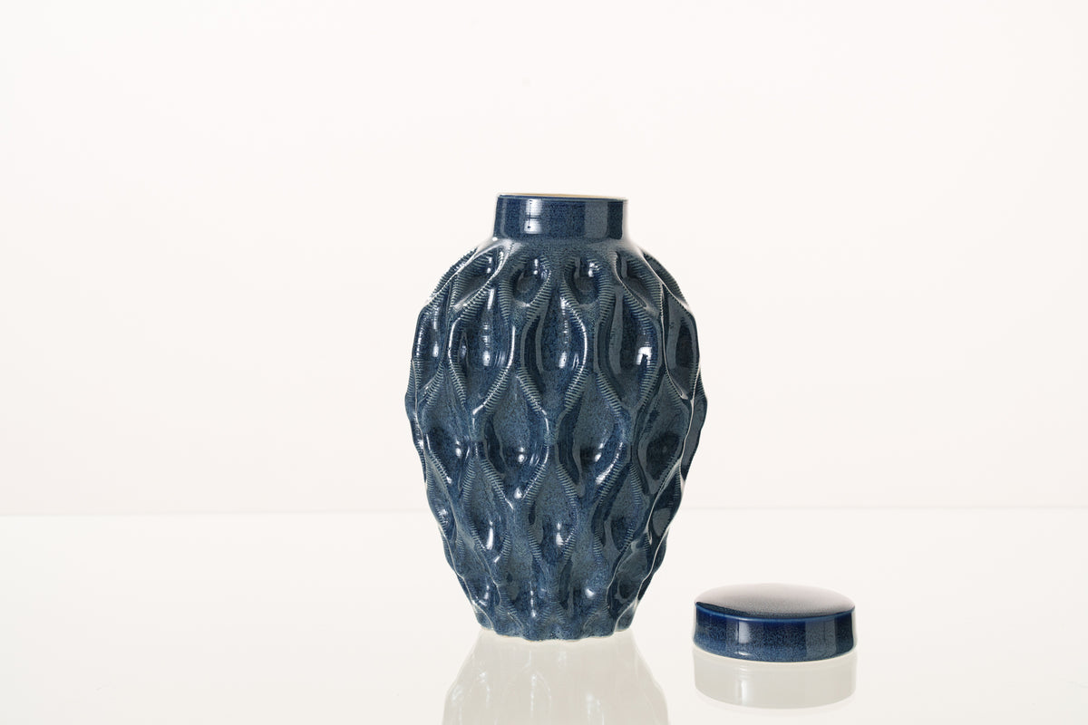 Kleine Tierurne für Asche - Blau Melange | 3D-gedruckte Keramikurne | Format Mittel