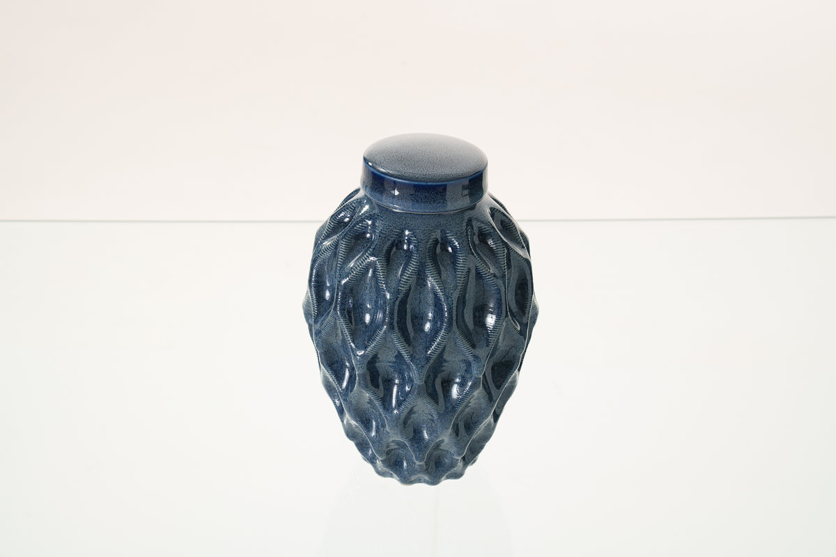 Kleine Tierurne für Asche - Blau Melange | 3D-gedruckte Keramikurne | Format Mittel