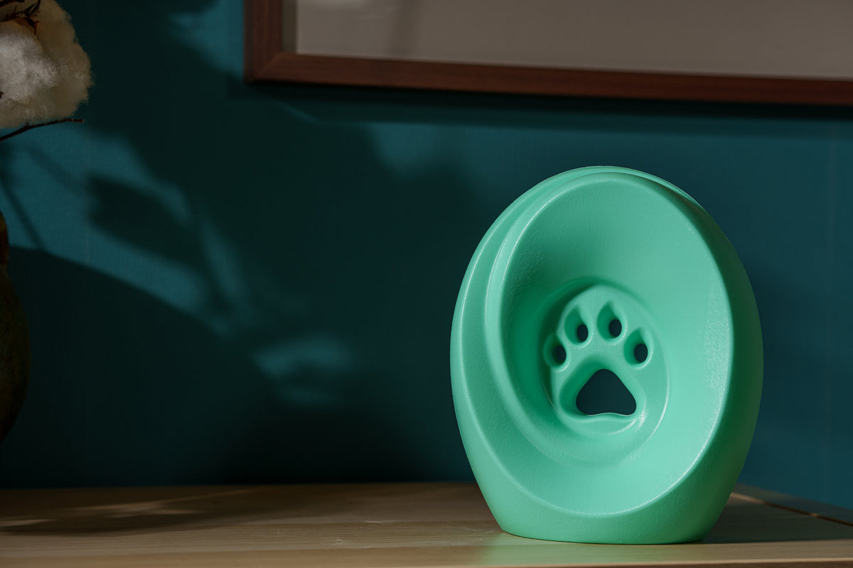 Einascherungsurnefur Asche Erinnerungsurnemit Pfotenabdruck Hundeurne Katzenurne Tiererinnerung Farbe Mint