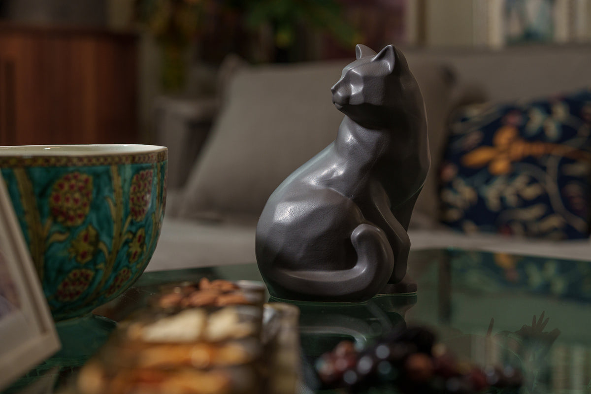 Tierurne Katze "Felix" - Grau Matt | Keramik Tierurne