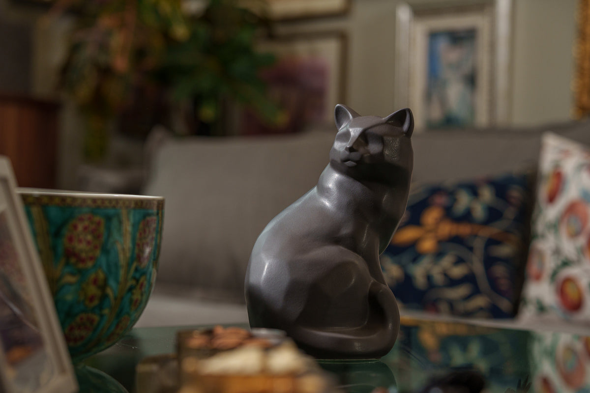 Tierurne Katze "Felix" - Grau Matt | Keramik Tierurne