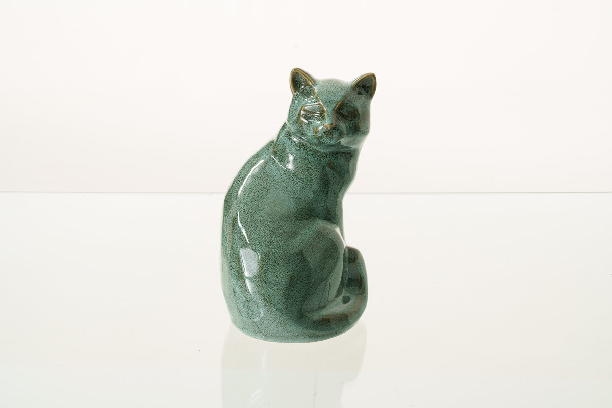 Tierurne Katze "Felix" - Ölige grüne Melange | Keramik Tierurne