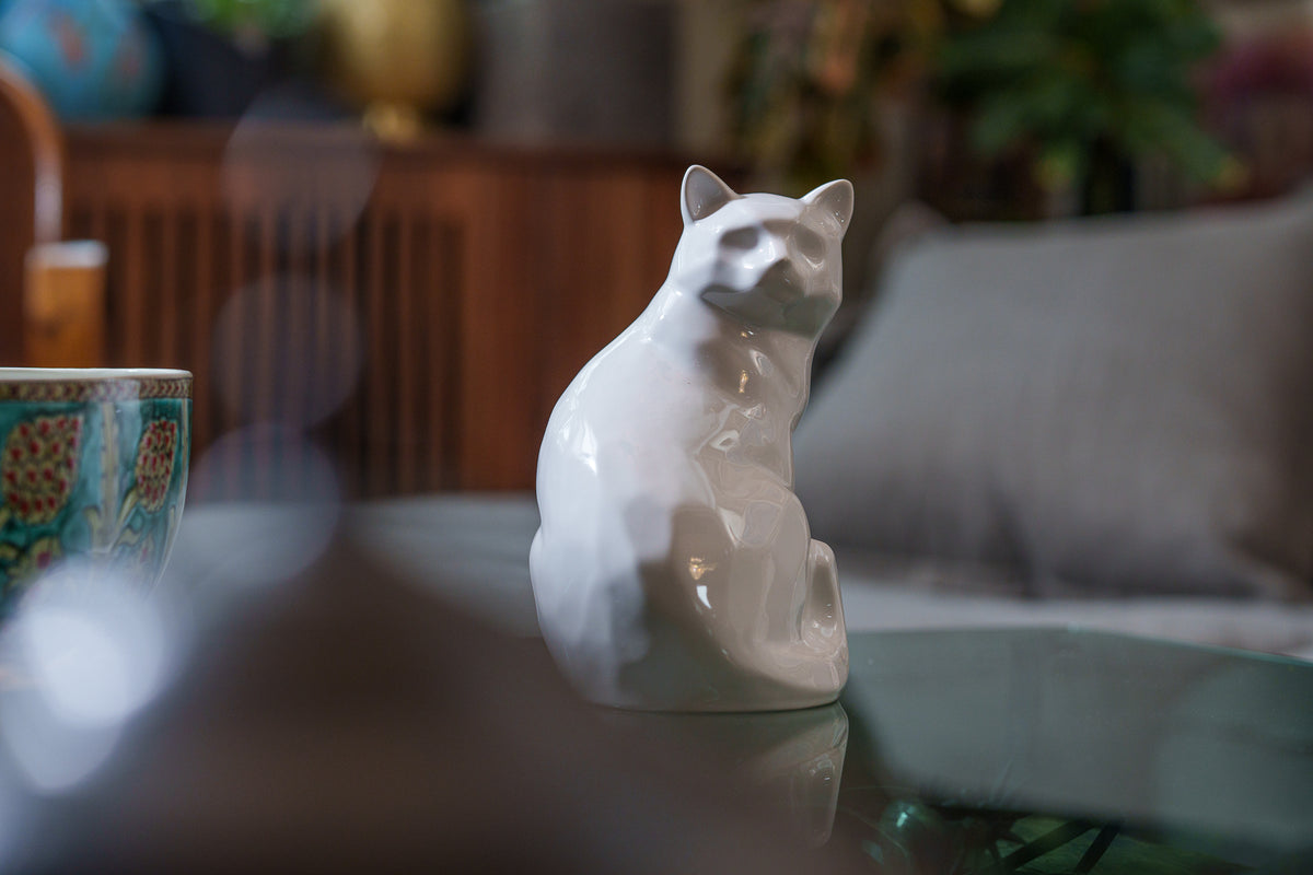 Tierurne Katze "Felix" - Weiß | Keramik Tierurne
