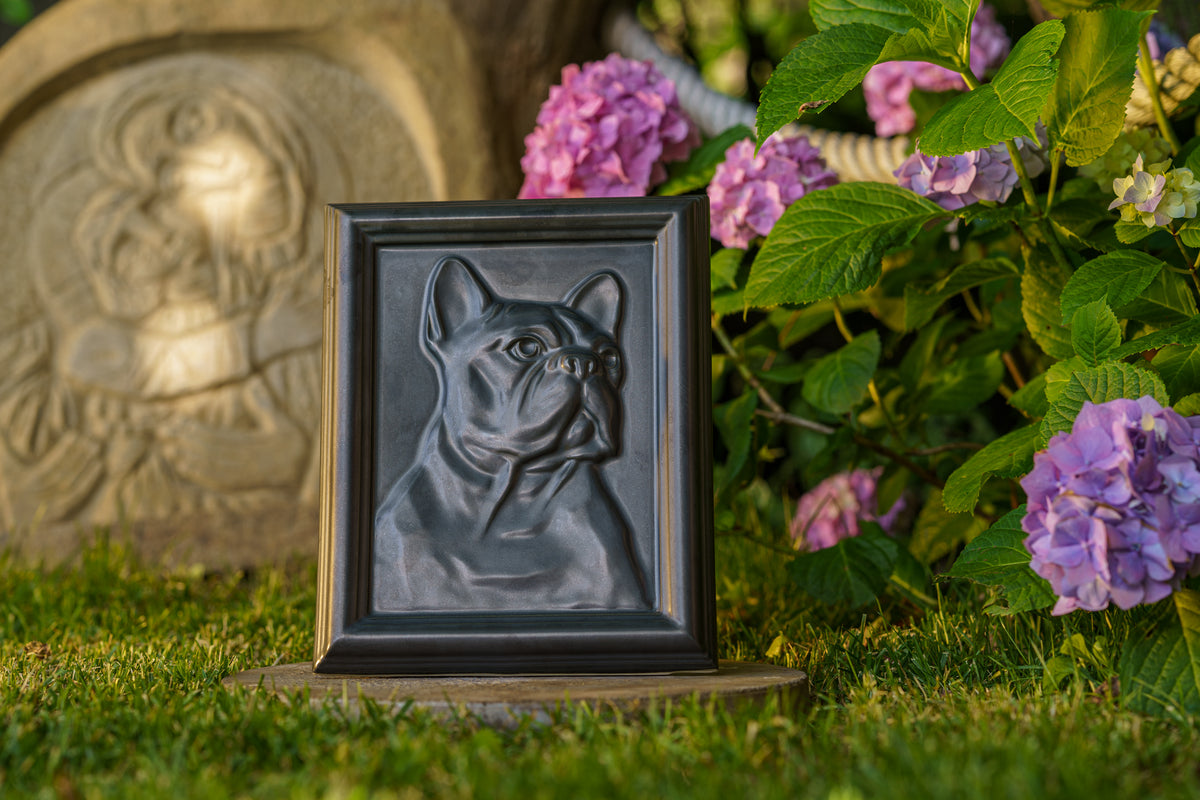 Französische Bulldogge Haustier Urne - Schwarz Matt Keramik Handgemacht