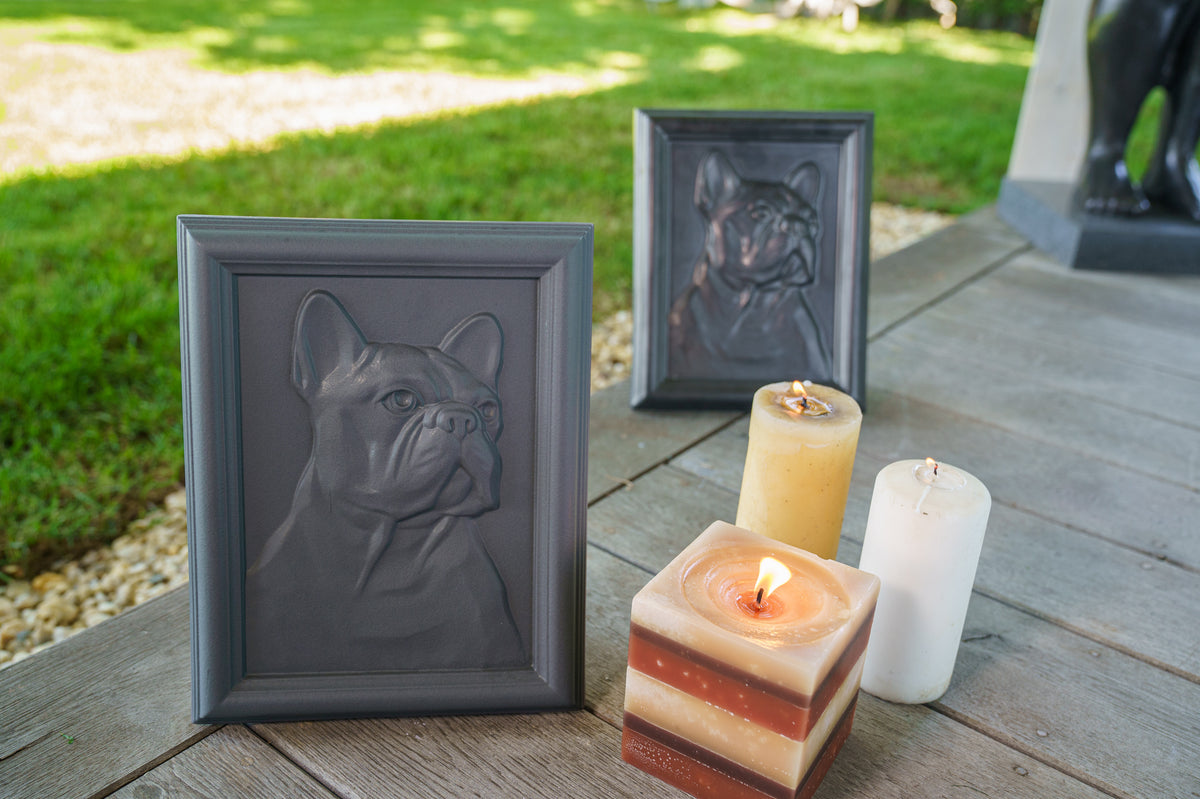 Französische Bulldogge Haustier Urne - Grau Matt | Keramik | Handgemacht
