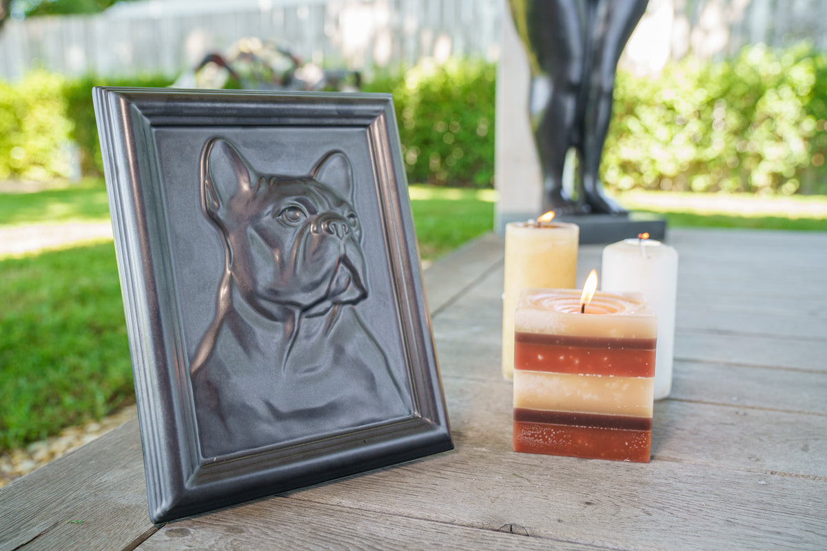 Französische Bulldogge Haustier Urne - Schwarz Matt Keramik Handgemacht