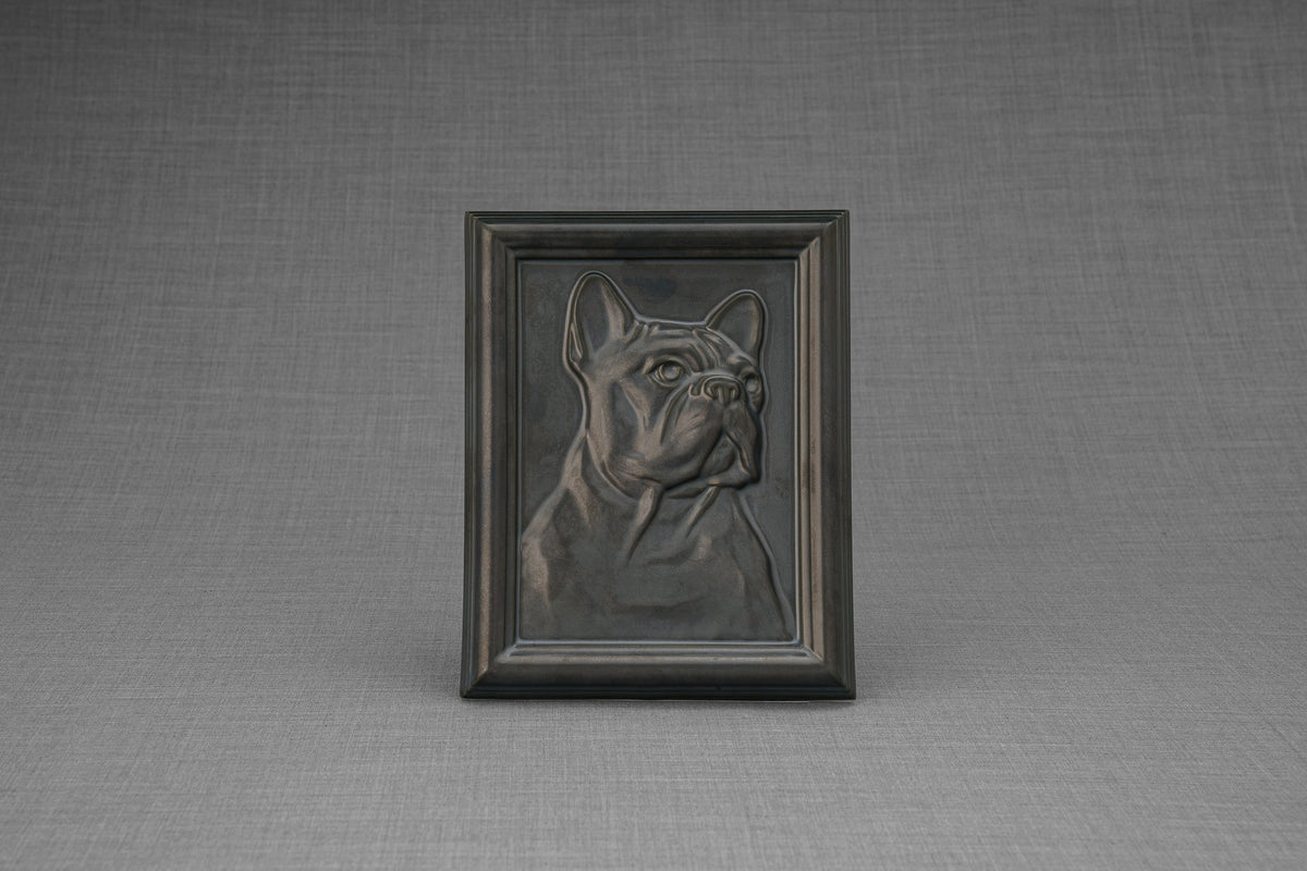 Französische Bulldogge Haustier Urne - Schwarz Matt Keramik Handgemacht