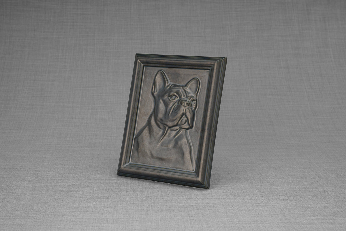 Französische Bulldogge Haustier Urne - Schwarz Matt Keramik Handgemacht