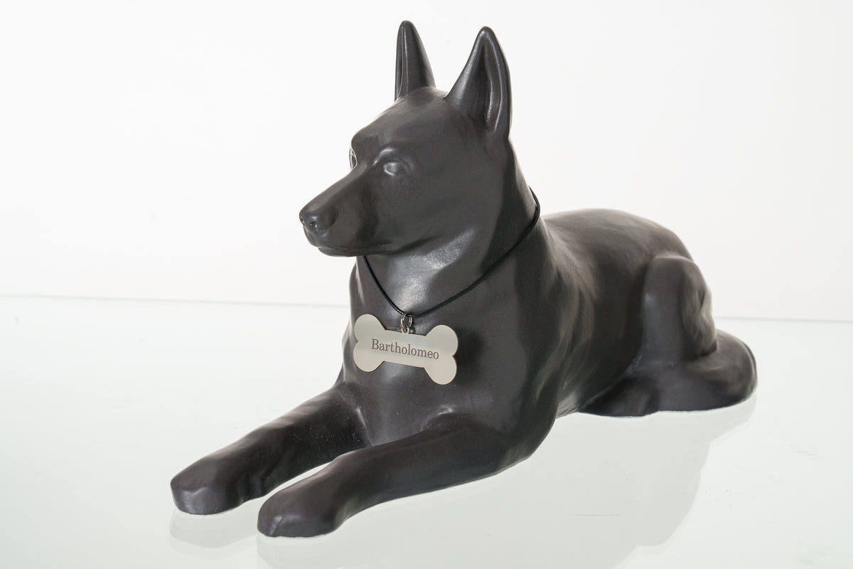 Deutschen Schäferhund Urne – Grau Matt | Keramikurne für Haustiere