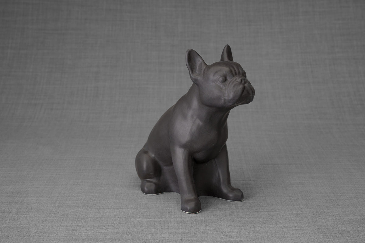 Französische Bulldogge Urne – Grau Matt | Keramikurne für Haustiere