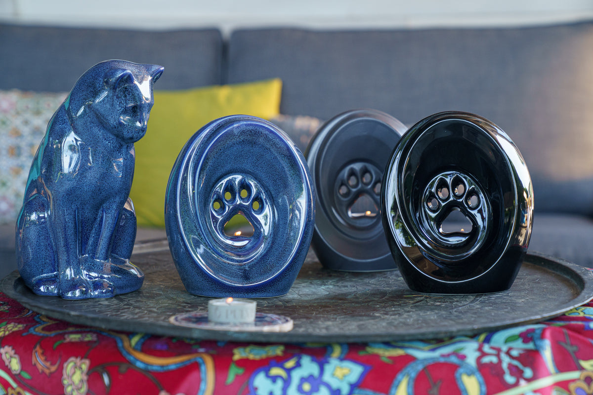 Haustierurne für Katze - Blau Melange | Keramik Tierurne