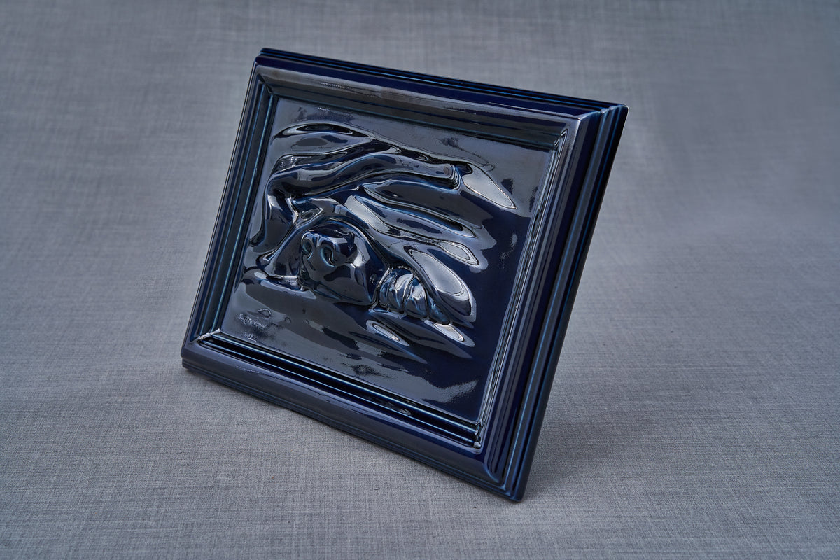 Hundeurne – Porträt – Haustierurne für Asche - Kobalt Metallic | Keramik