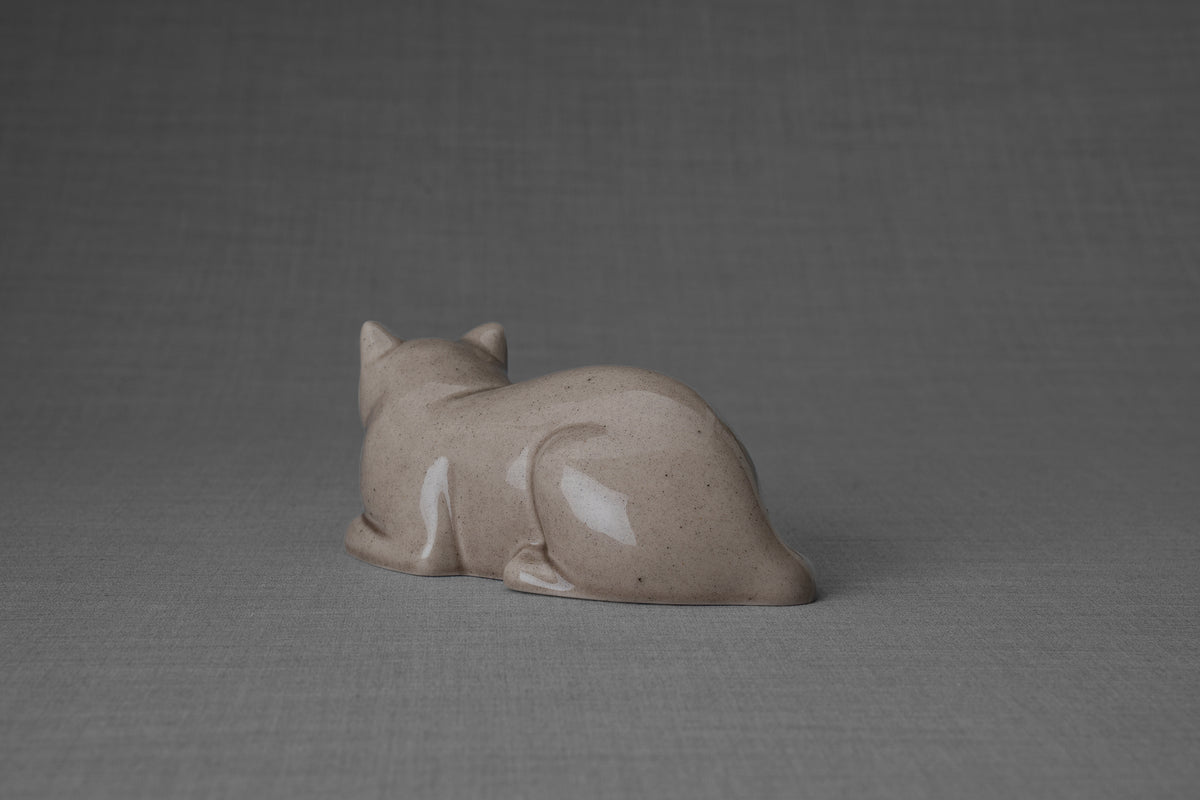 Mini Liegende Katzenurne - Beige Grau | Keramik | Handgemacht