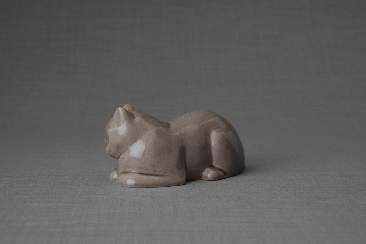 Mini Liegende Katzenurne - Beige Grau | Keramik | Handgemacht