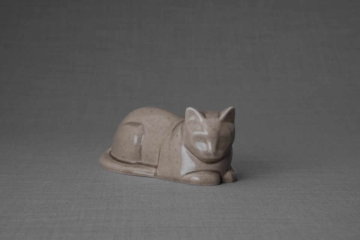 Mini Liegende Katzenurne - Beige Grau | Keramik | Handgemacht