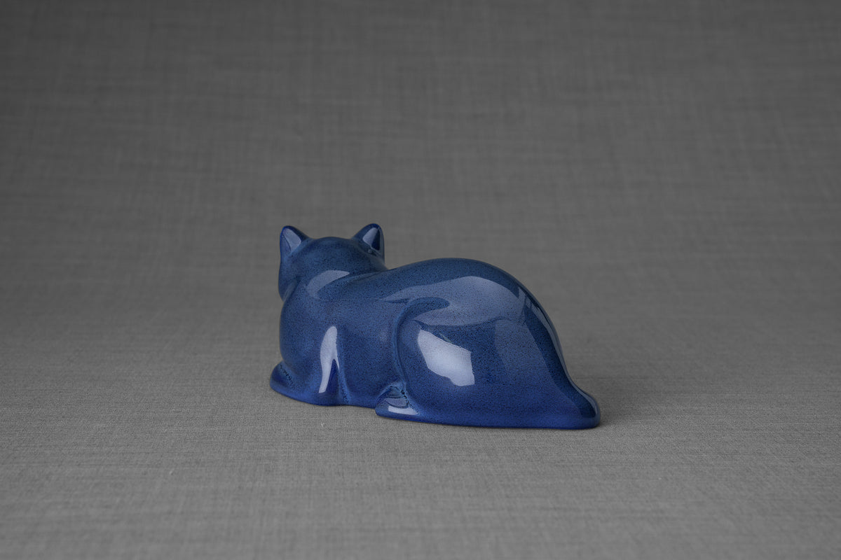 Mini Liegende Katzenurne - Blau Meliert | Keramik | Handgemacht