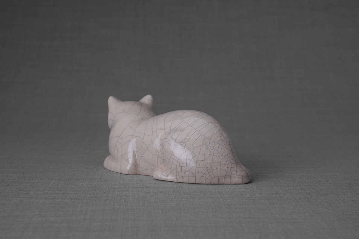 Mini Liegende Katzenurne - Craquelé Keramik Handgemacht