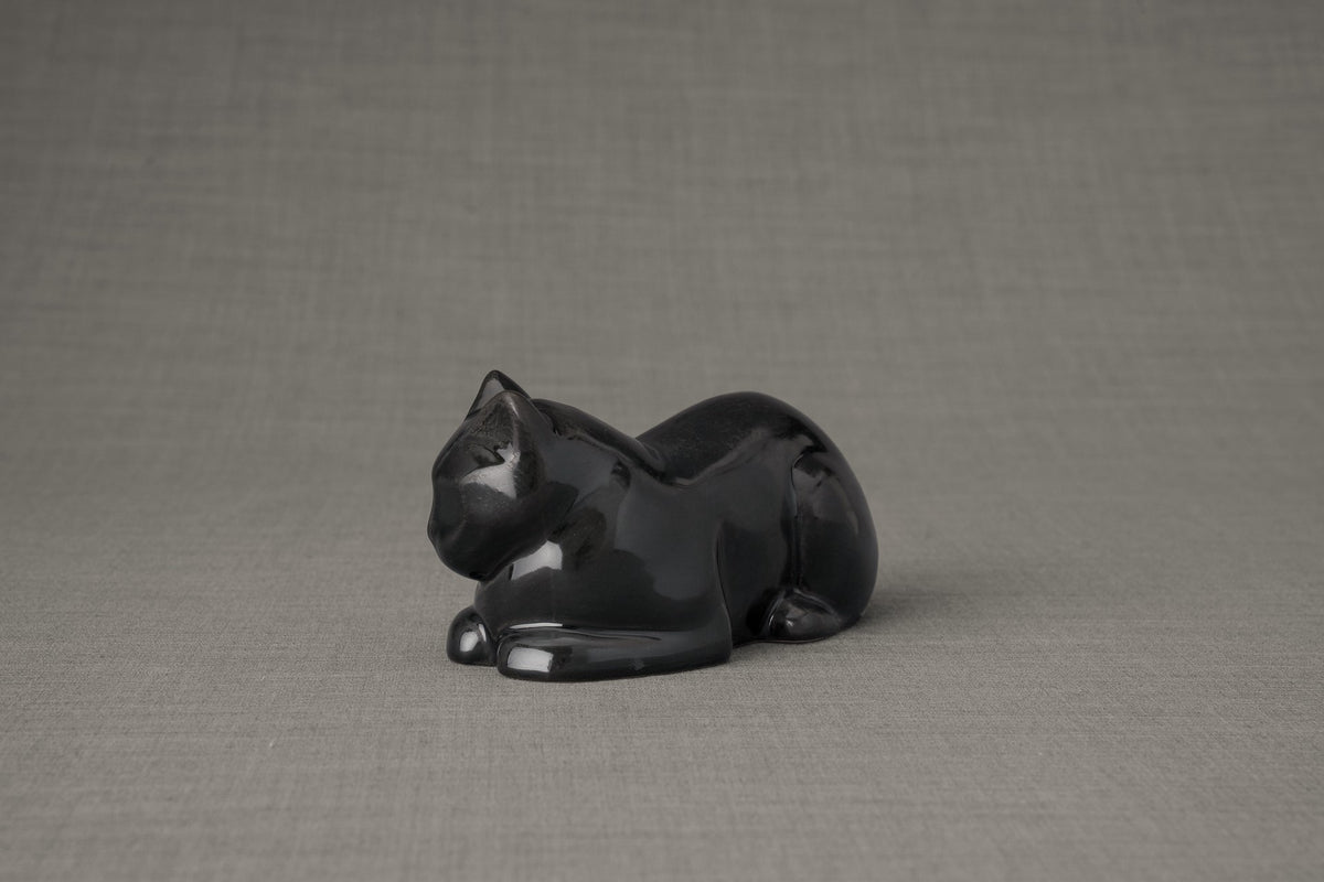Mini Liegende Katzenurne - Dunkel Matt | Keramik | Handgemacht