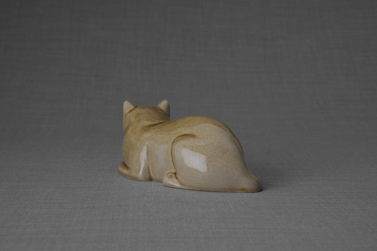 Mini Liegende Katzenurne - Dunkel Sand| Keramik | Handgemacht