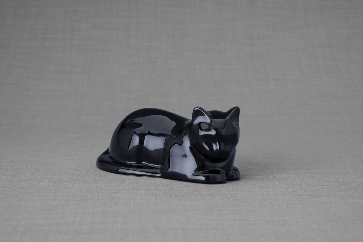 Mini Liegende Katzenurne - Lampe Schwarz | Keramik | Handgemacht