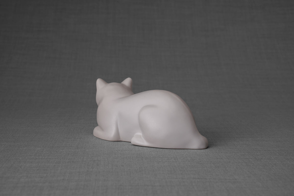 Mini Liegende Katzenurne - Weiß Matt | Keramik | Handgemacht