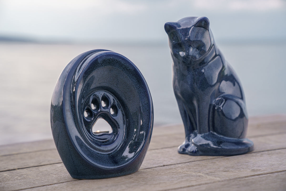 Haustierurne für Katze - Blau Melange | Keramik Tierurne