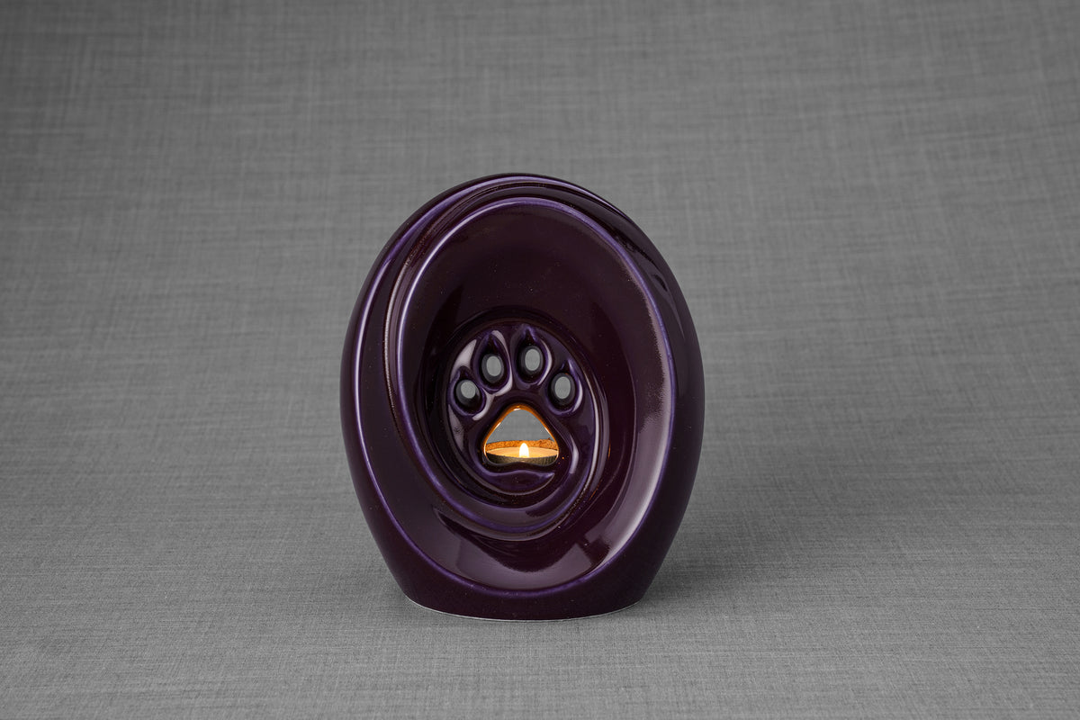 Pfote mit Teelicht - Haustier Urne für Asche - Violett | Keramik | Handgemacht