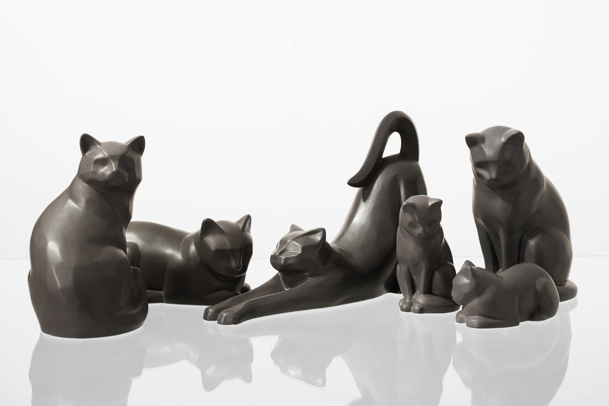 Tierurne Katze "Felix" - Grau Matt | Keramik Tierurne