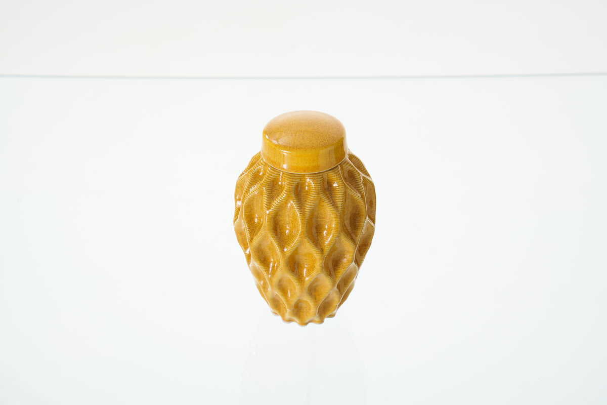 Kleine Tierurne für Asche - Bernsteingelb | 3D-gedruckte Keramikurne