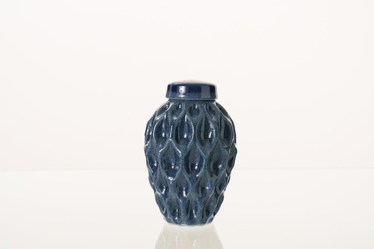 Kleine Tierurne für Asche - Blau Melange| 3D-gedruckte Keramikurne