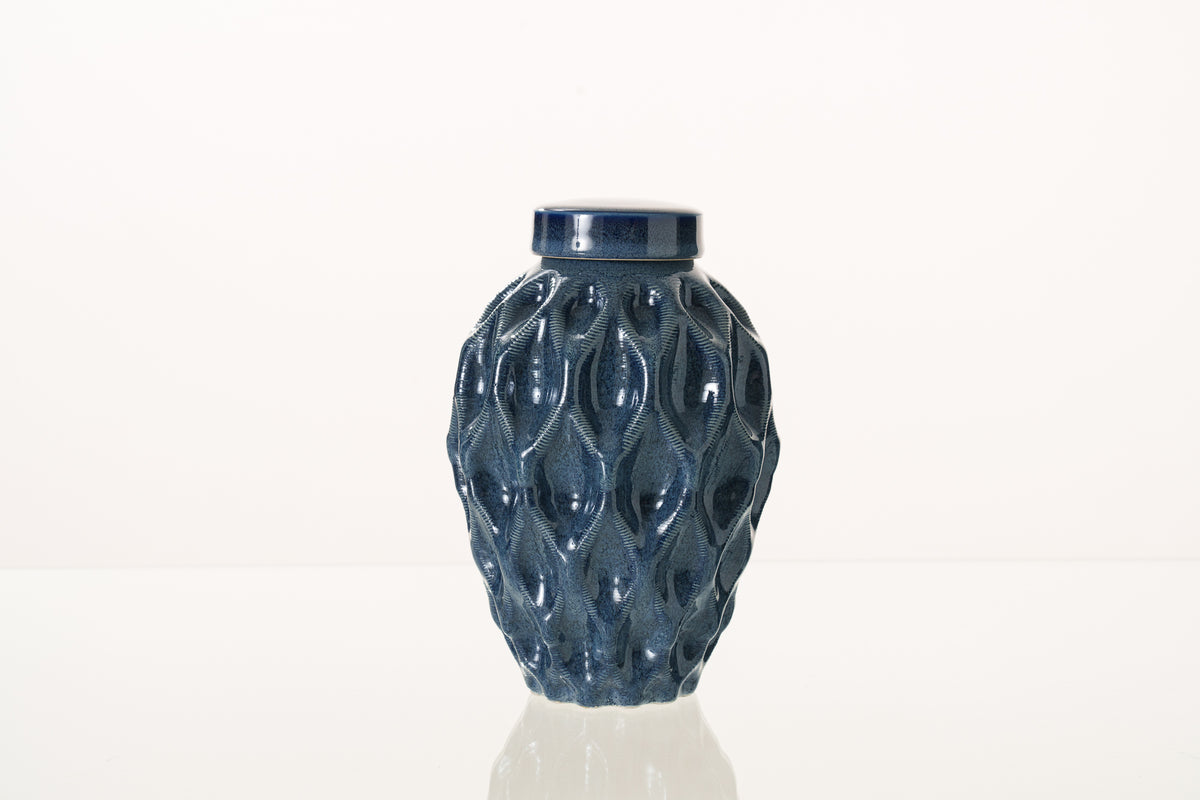 Kleine Tierurne für Asche - Blau Melange | 3D-gedruckte Keramikurne | Format Mittel