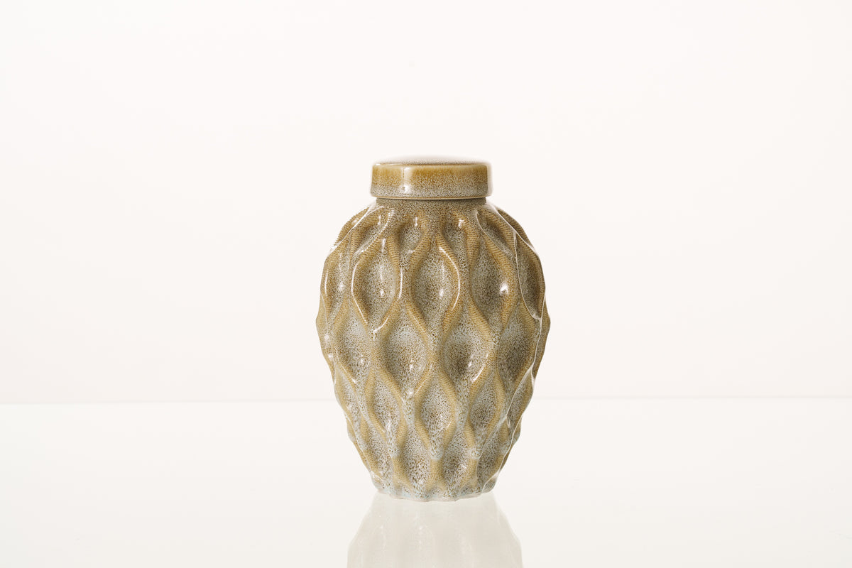 Kleine Tierurne für Asche - Heller Sand-Melange | 3D-gedruckte Keramikurne | Format Mittel