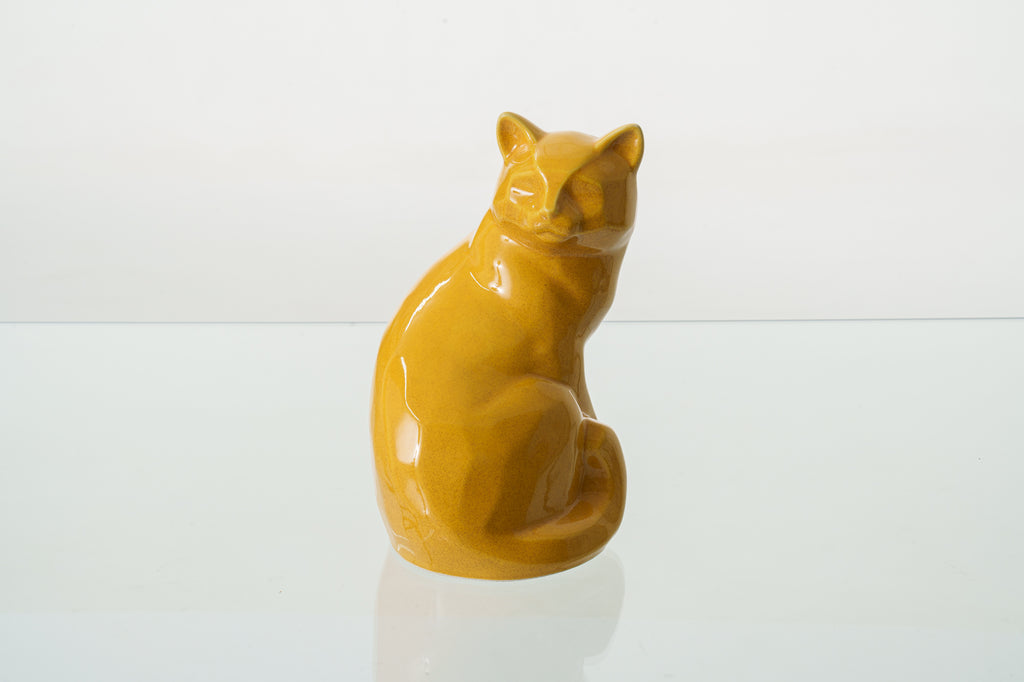 Tierurne Katze "Felix" - Gelb | Keramik Tierurne