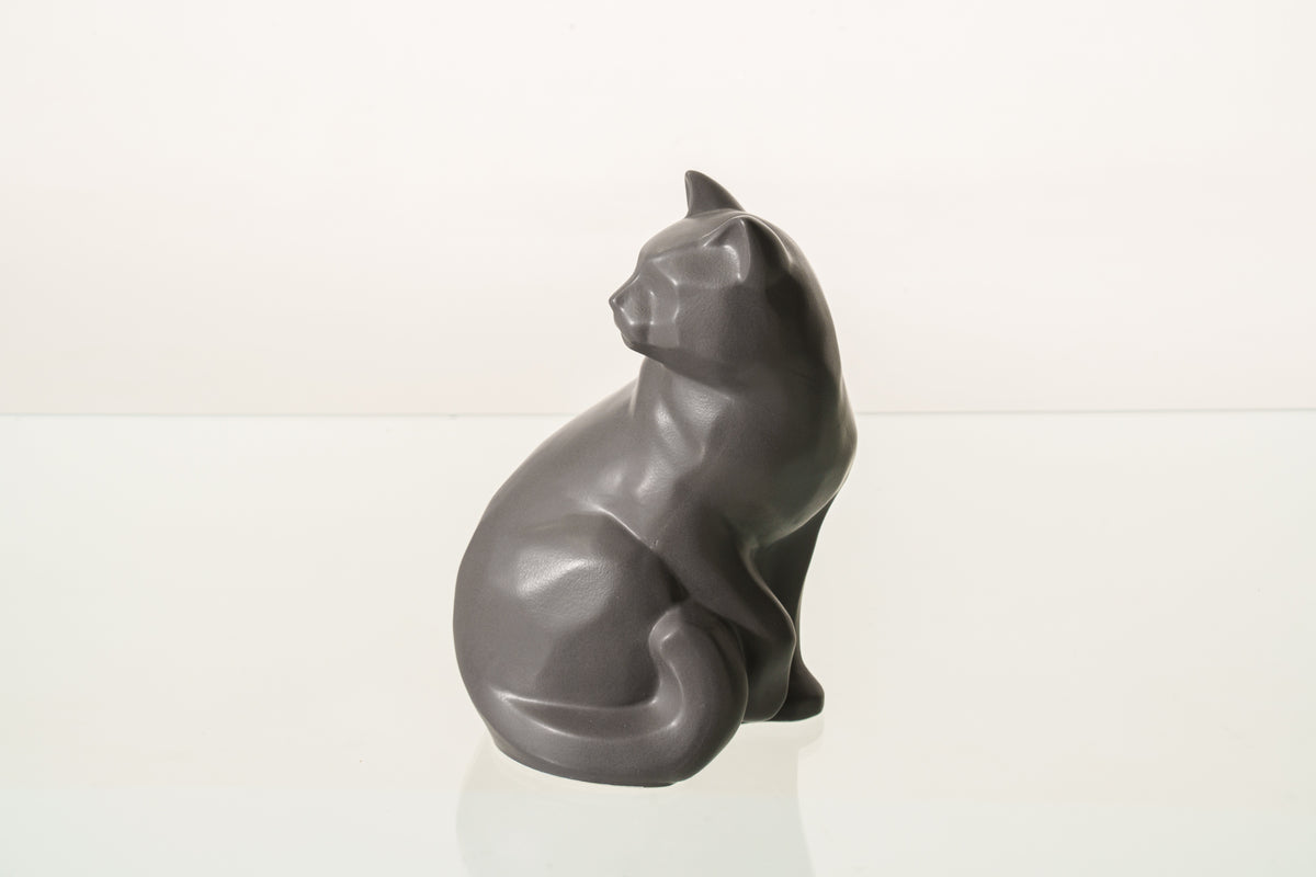 Tierurne Katze "Felix" - Grau Matt | Keramik Tierurne
