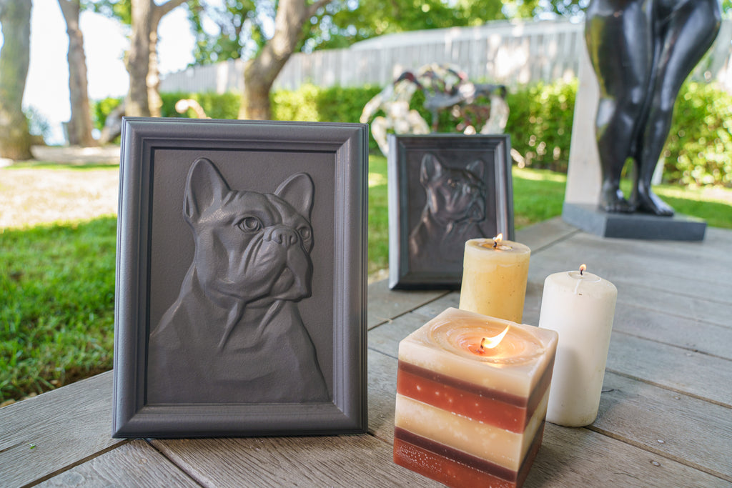 Französische Bulldogge Haustier Urne - Grau Matt | Keramik | Handgemacht