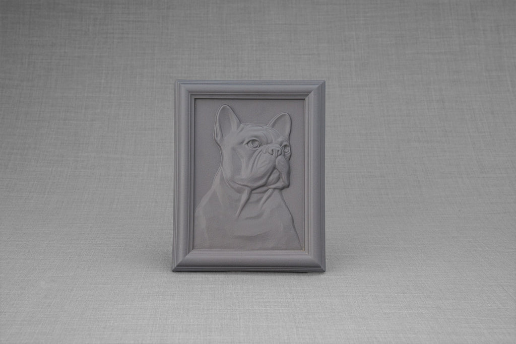Französische Bulldogge Haustier Urne - Grau Matt | Keramik | Handgemacht