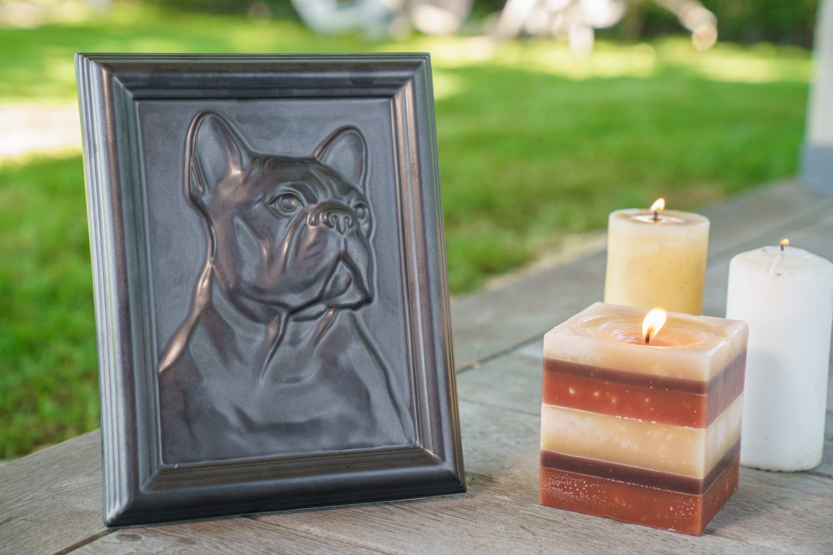 Französische Bulldogge Haustier Urne - Schwarz Matt  Keramik  Handgemacht