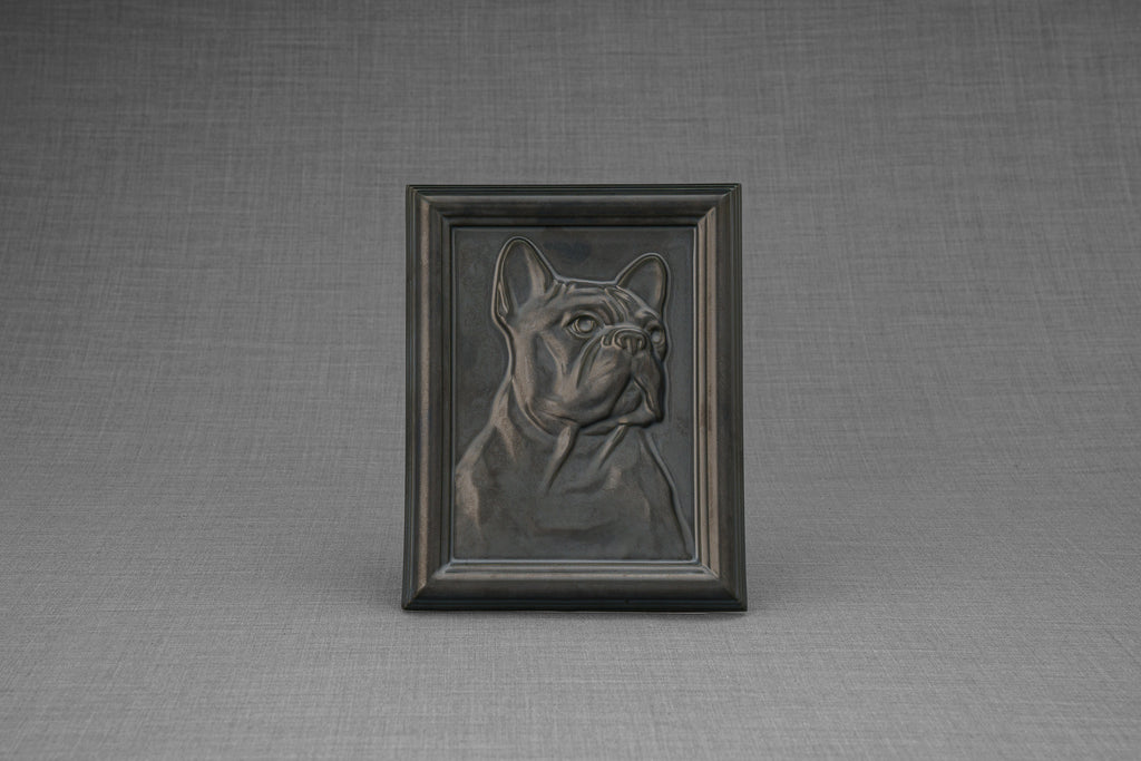 Französische Bulldogge Haustier Urne - Schwarz Matt  Keramik  Handgemacht