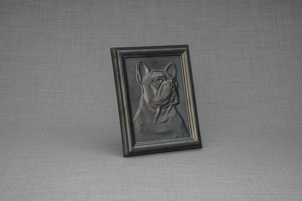 Französische Bulldogge Haustier Urne - Schwarz Matt  Keramik  Handgemacht