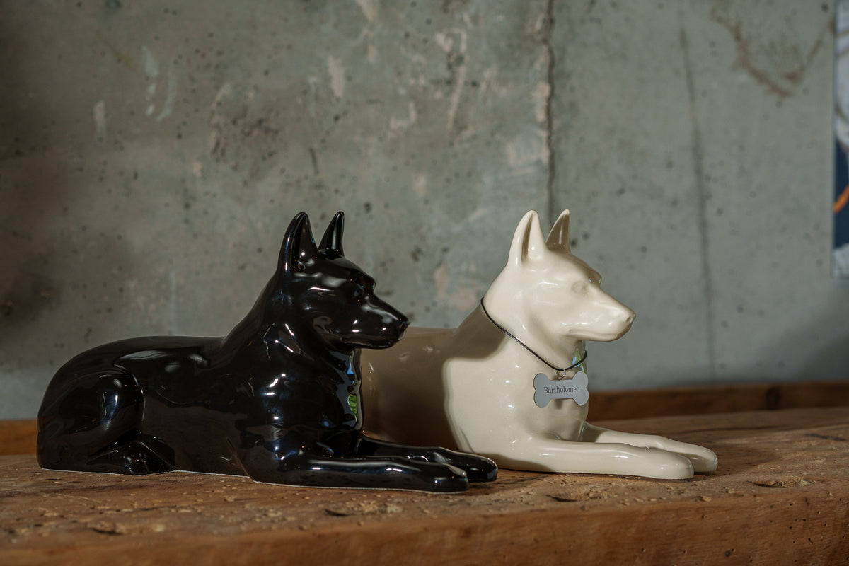 Deutschen Schäferhund Urne – Transparent | Keramikurne für Haustiere