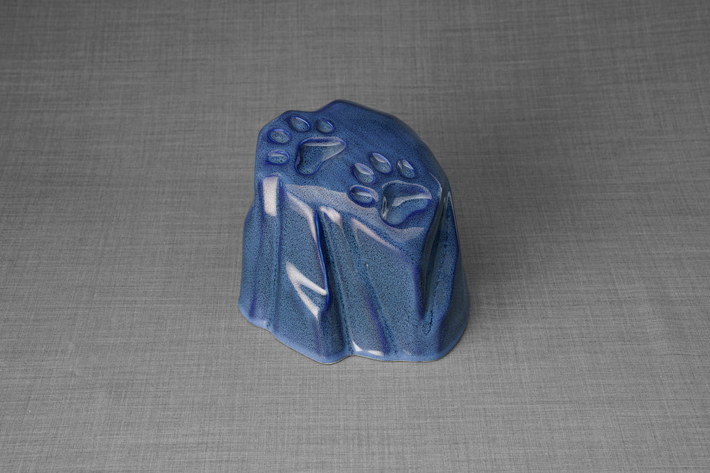 Haustierurne für Hunde - Pfotenabdruck - Blau Melange | Keramik