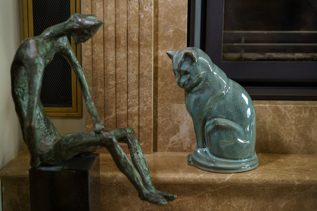 Haustierurne für Katze - Ölig Grün Meliert | Keramik Tierurne