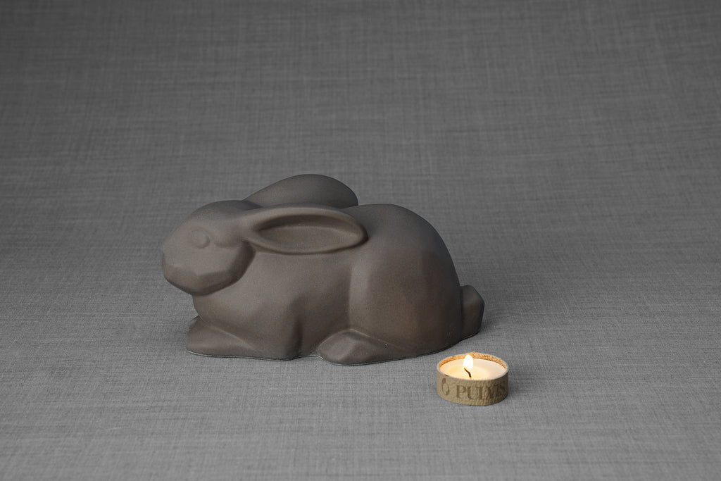 Kaninchen Urne für Asche - Grau Matt  Keramik Hasen Urne