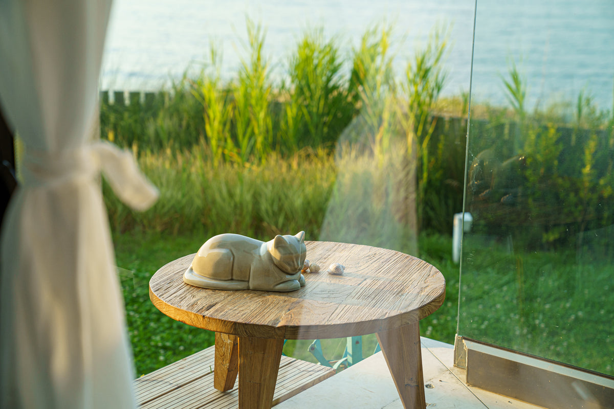Katzenurne - Beige Grau | Keramik Tierurne