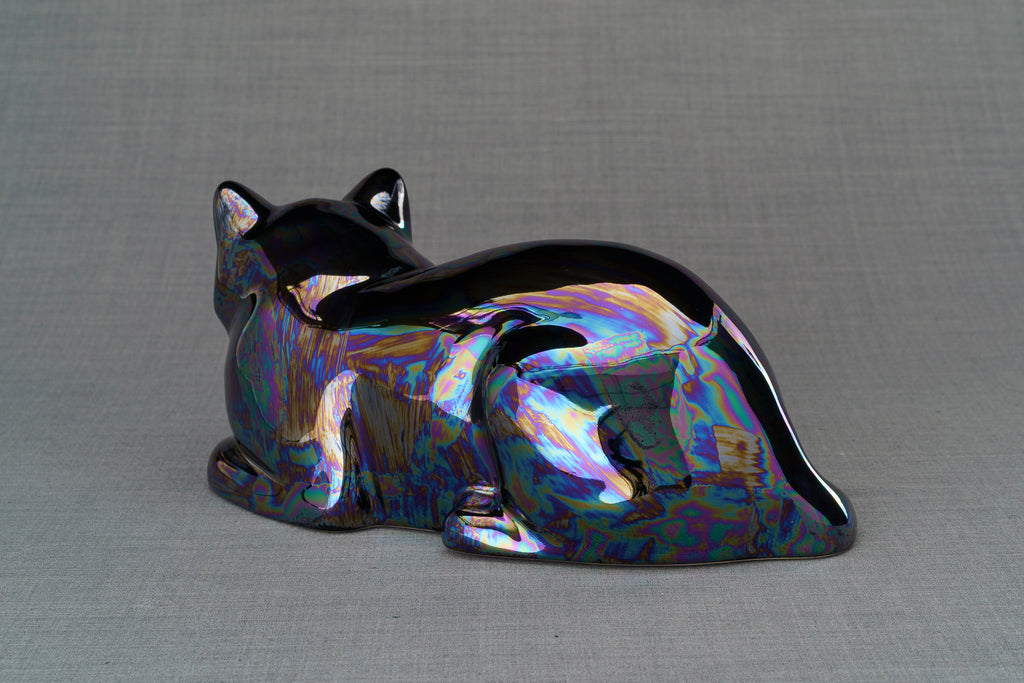 Katzenurne - Regenbogen Schwarz | Keramik Tierurne