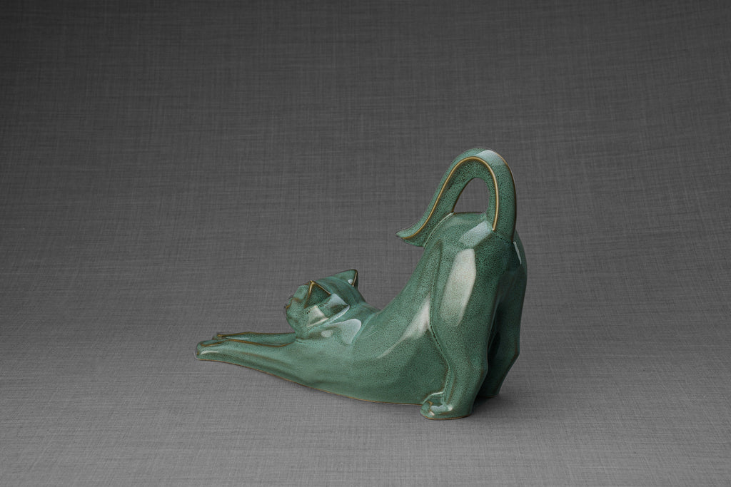 Katzenurne für Asche "Anmut" – Ölige Grüne Melange | Keramik