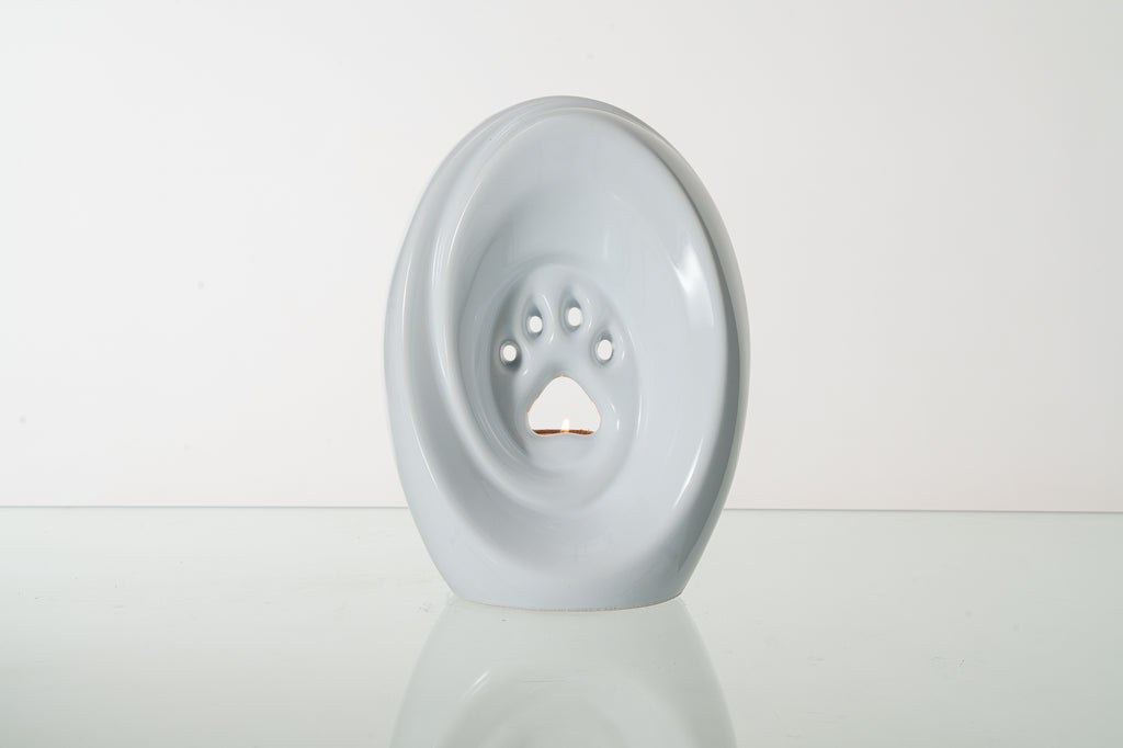 Große Pfote mit Teelicht - Haustier Urne für Asche - Weiß | Keramik | Handgemacht