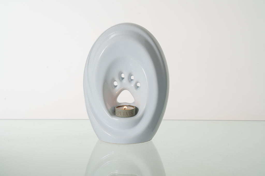 Große Pfote mit Teelicht - Haustier Urne für Asche - Weiß | Keramik | Handgemacht